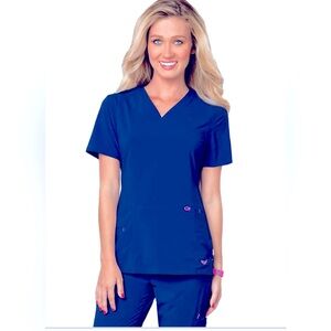 Scrub Top Smitten Royal Blue & Pink- Medium